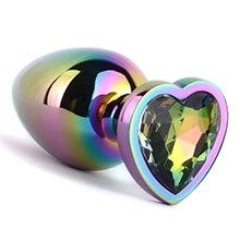 Rainbow Jeweled Heart-Shaped Butt Plug - Small